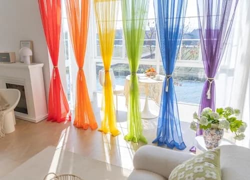WPM 6 Piece Rainbow Sheer Window Panel Set | Bright Colorful Curtains for Playroom & Nursery (60"W x 45"L) thumbnail 2