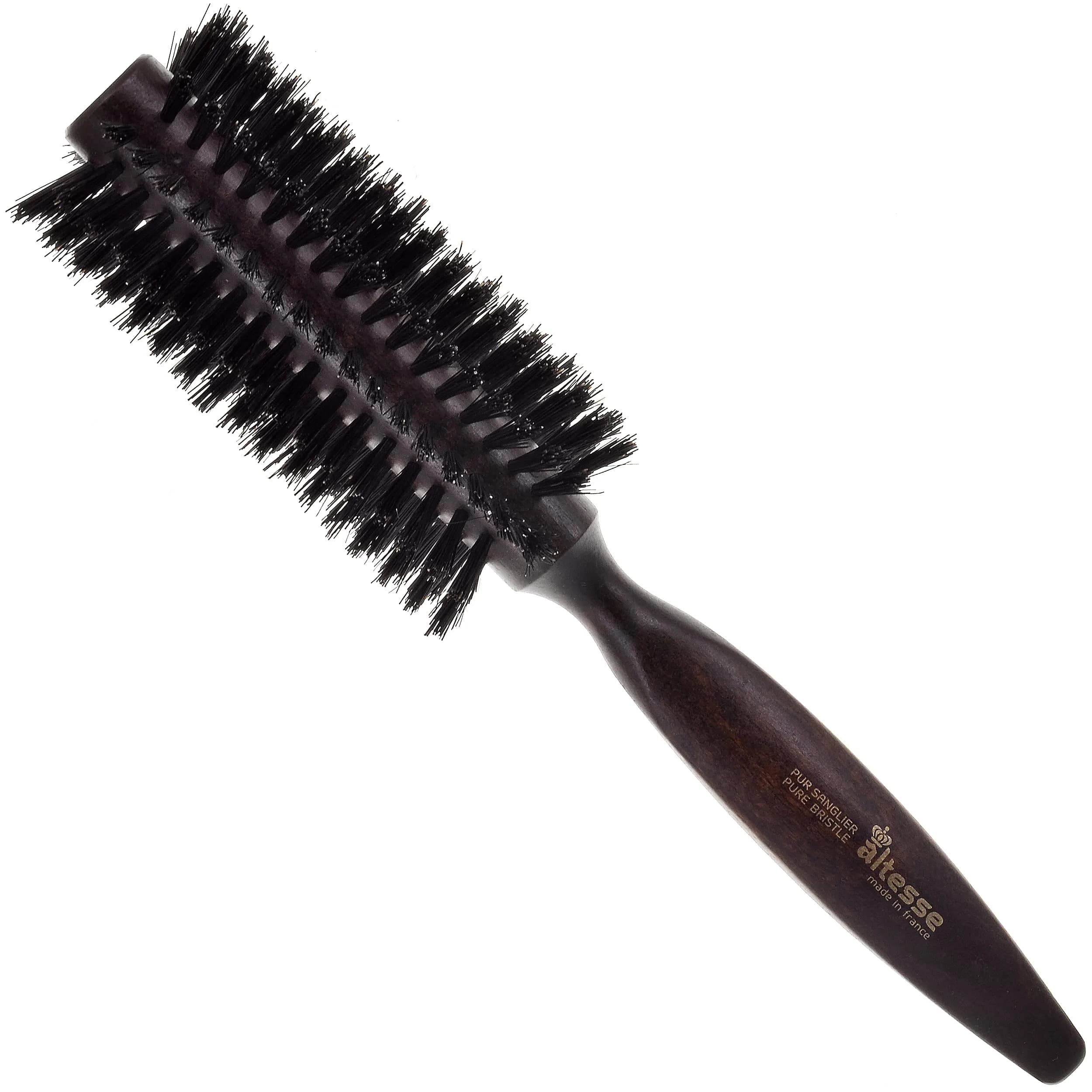 Altesse 2418P Boar Bristle Round Brush 70mm | Handmade French Styling Tool for Long Hair — Dark Brown