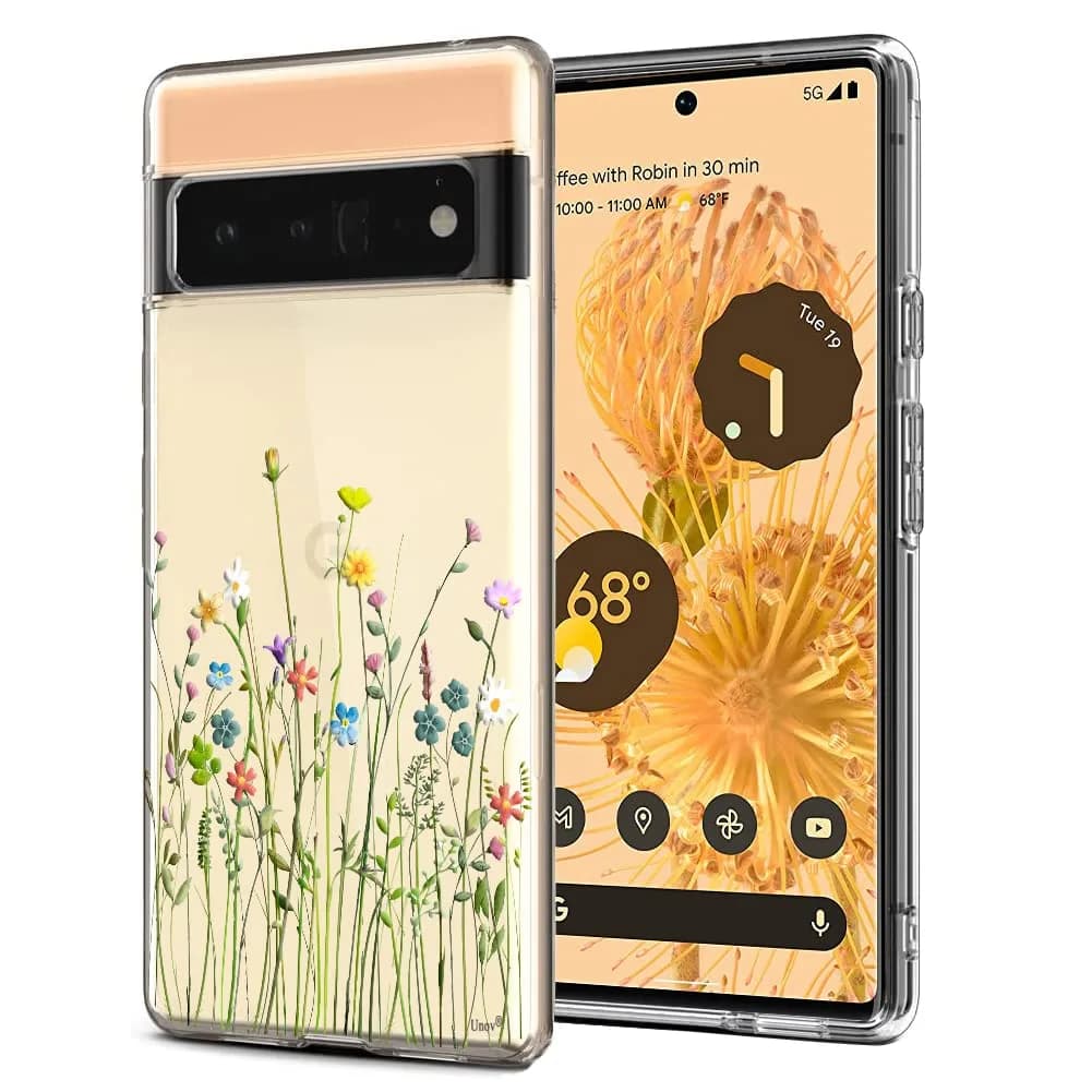 Unov Pixel 6 Pro Case Clear with Embossed Flower Bouquet Pattern | Slim Fit, Shockproof & Wireless Charging Compatible - main product image