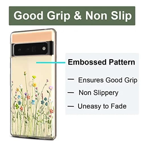 Unov Pixel 6 Pro Case Clear with Embossed Flower Bouquet Pattern | Slim Fit, Shockproof & Wireless Charging Compatible thumbnail 3