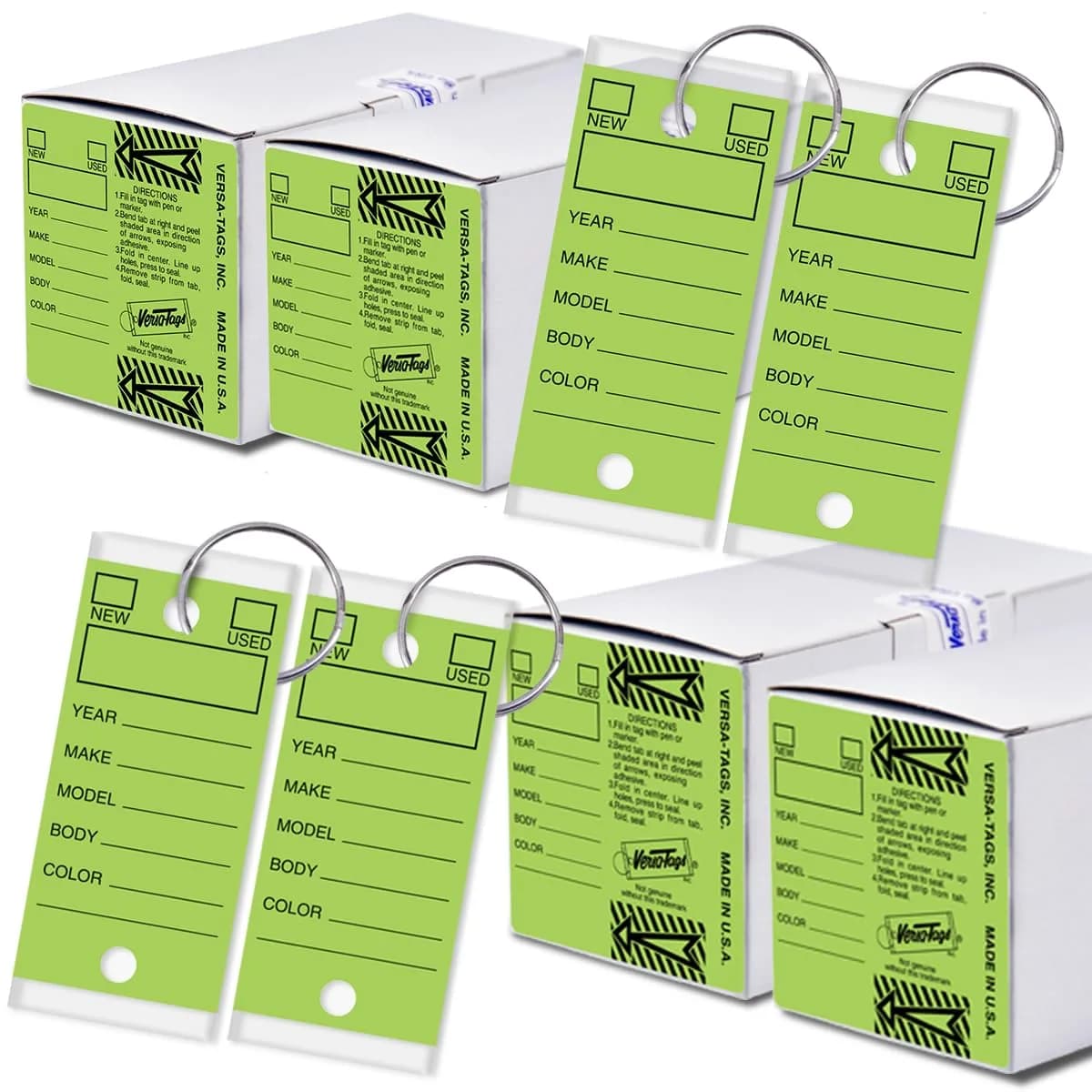 Versa-Tags Lime Green Self-Protecting Key Tags with Split Rings, 1000-Pack | Durable, High-Volume Automotive Organization
