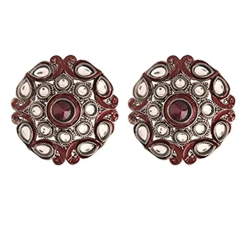 I Jewels Silver Oxidized Kundan Stud Earrings 3.5cm (1.4in) | Meena Work Bollywood Designer for Women thumbnail 1