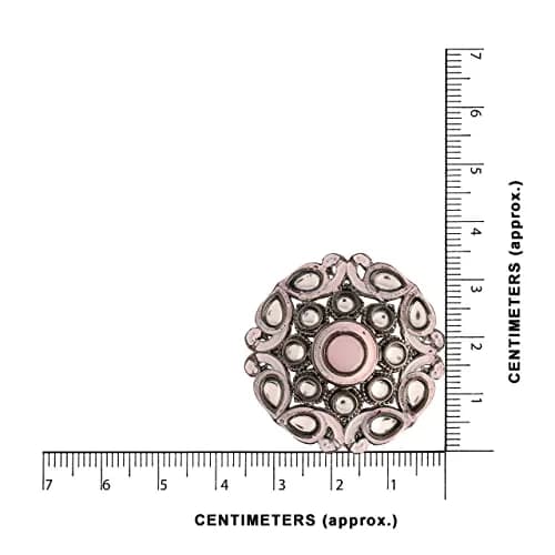 I Jewels Silver Oxidized Kundan Meena Work Circular Stud Earrings for Women | 3.5cm (1.4in) Diameter thumbnail 4