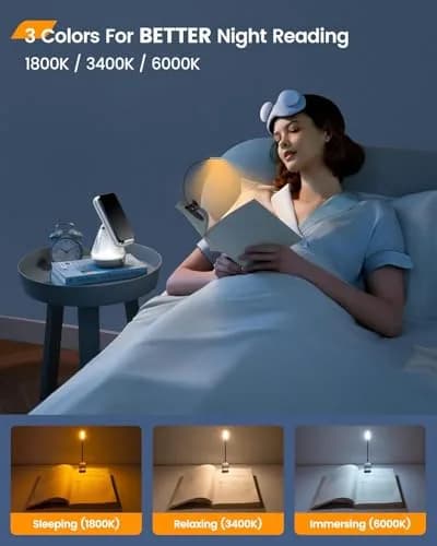 Glocusent Willow Book Light for Reading in Bed, 10 LED Bright Reading Light, 45g (1.4oz) | 3 Color Temps & 3 Brightness Levels thumbnail 3