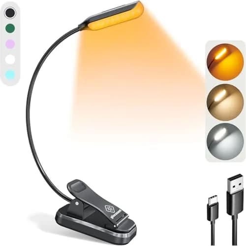 Glocusent Willow Book Light for Reading in Bed, 10 LED Bright Reading Light, 45g (1.4oz) | 3 Color Temps & 3 Brightness Levels - main product image