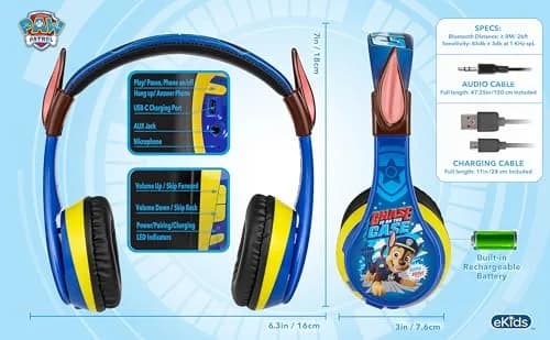 eKids PAW Patrol Chase Bluetooth Headphones for Kids | Kid-Friendly Stereo Sound thumbnail 6