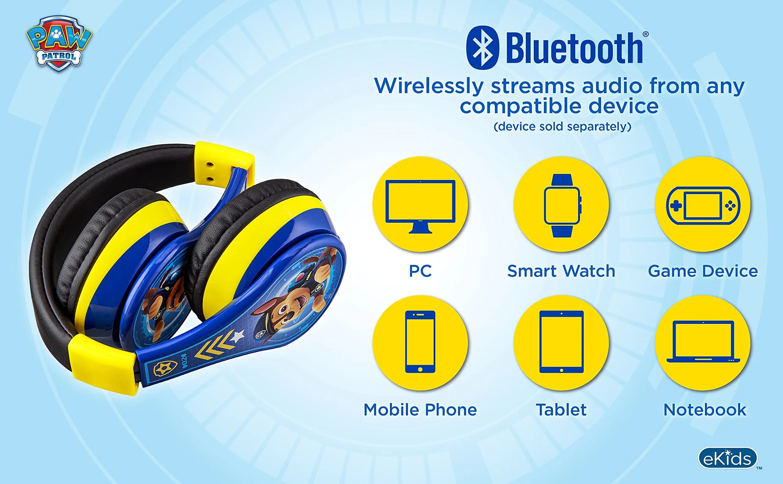 eKids PAW Patrol Chase Bluetooth Headphones for Kids | Kid-Friendly Stereo Sound - view 7