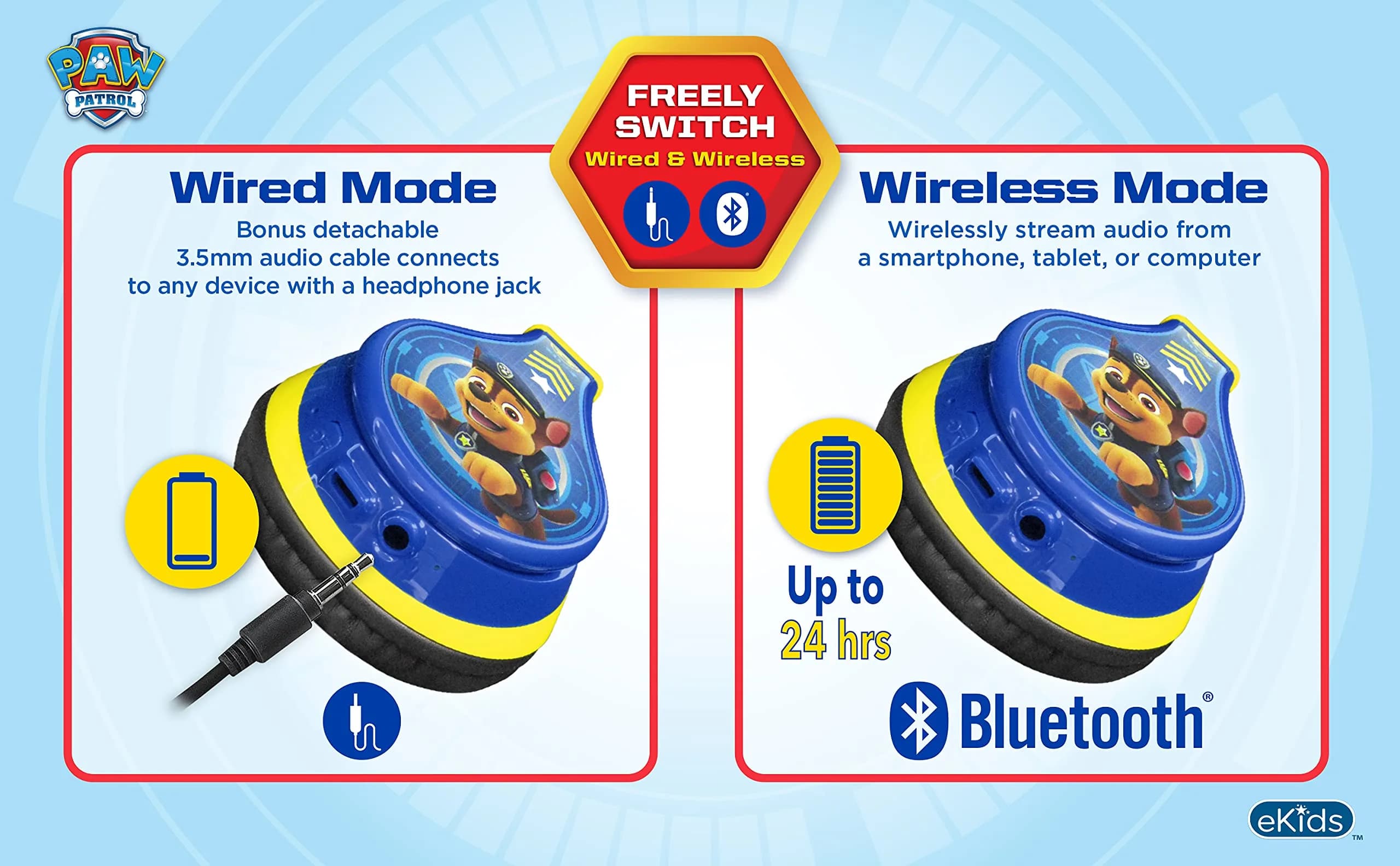 eKids PAW Patrol Chase Bluetooth Headphones for Kids | Kid-Friendly Stereo Sound - view 8