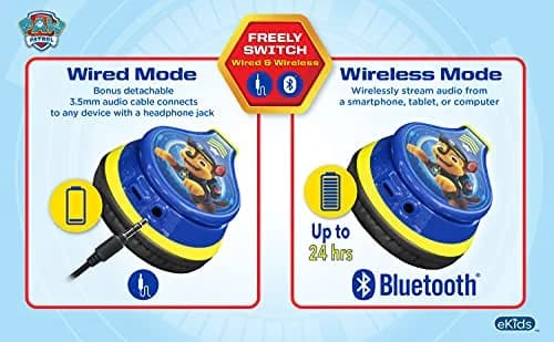 eKids PAW Patrol Chase Bluetooth Headphones for Kids | Kid-Friendly Stereo Sound thumbnail 8