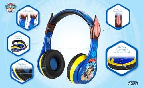 eKids PAW Patrol Chase Bluetooth Headphones for Kids | Kid-Friendly Stereo Sound thumbnail 3