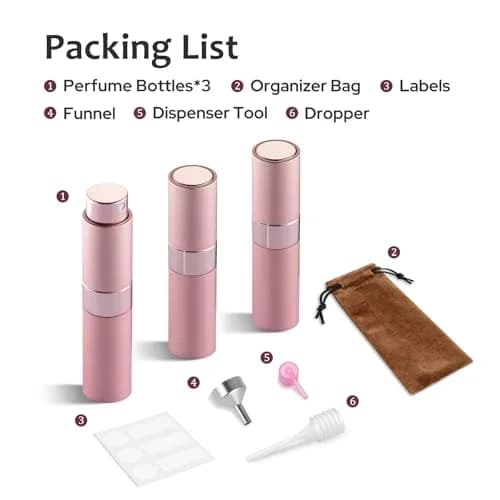 LISAPACK Refillable Perfume Bottle 8ml (0.27 Fl Oz) 3-Pack Pink | TSA Approved Travel Spray Atomizer thumbnail 9