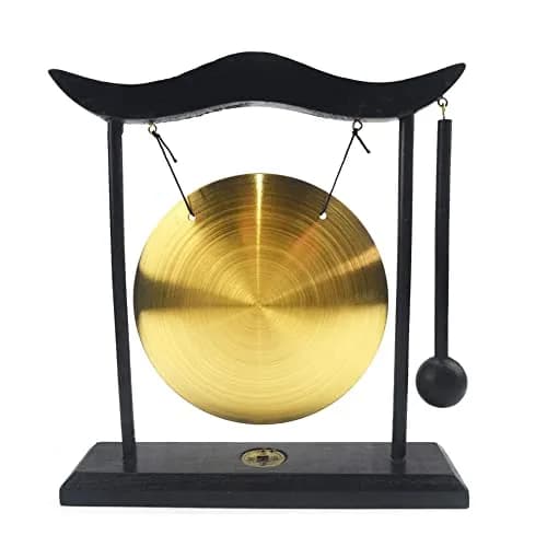 Hooshing Brass Gong Desktop Zen Art Feng Shui Decor with Wooden Stand, 19cm (7.5") | Soothing Sound for Meditation thumbnail 1