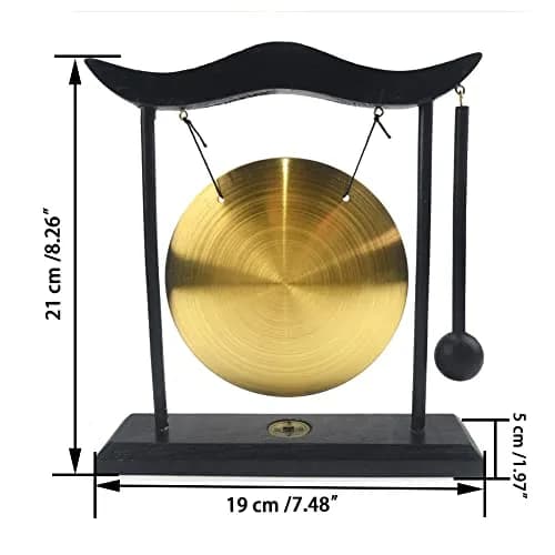 Hooshing Brass Gong Desktop Zen Art Feng Shui Decor with Wooden Stand, 19cm (7.5") | Soothing Sound for Meditation thumbnail 2