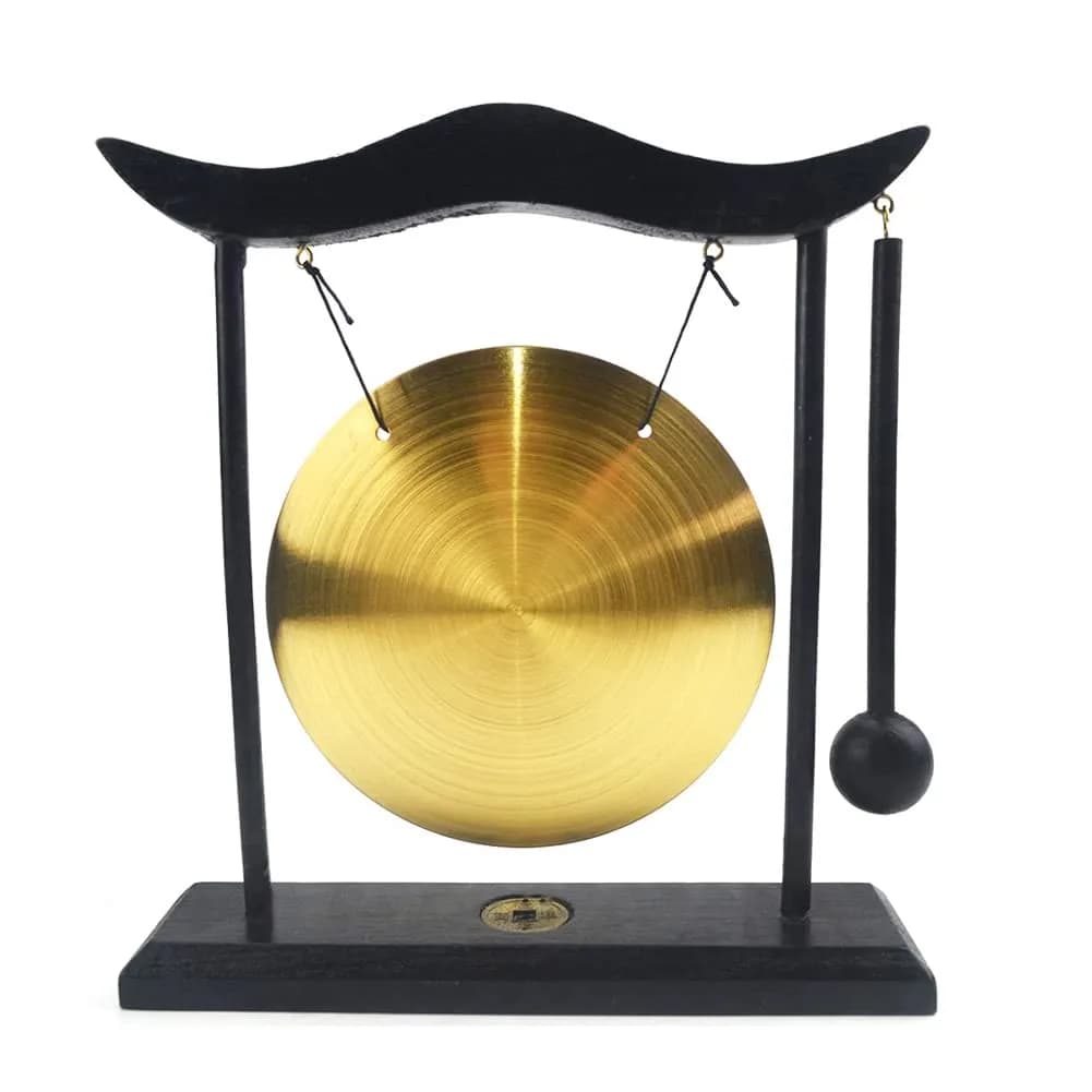 Hooshing Brass Gong Desktop Zen Art Feng Shui Decor with Wooden Stand, 19cm (7.5") | Soothing Sound for Meditation - main product image