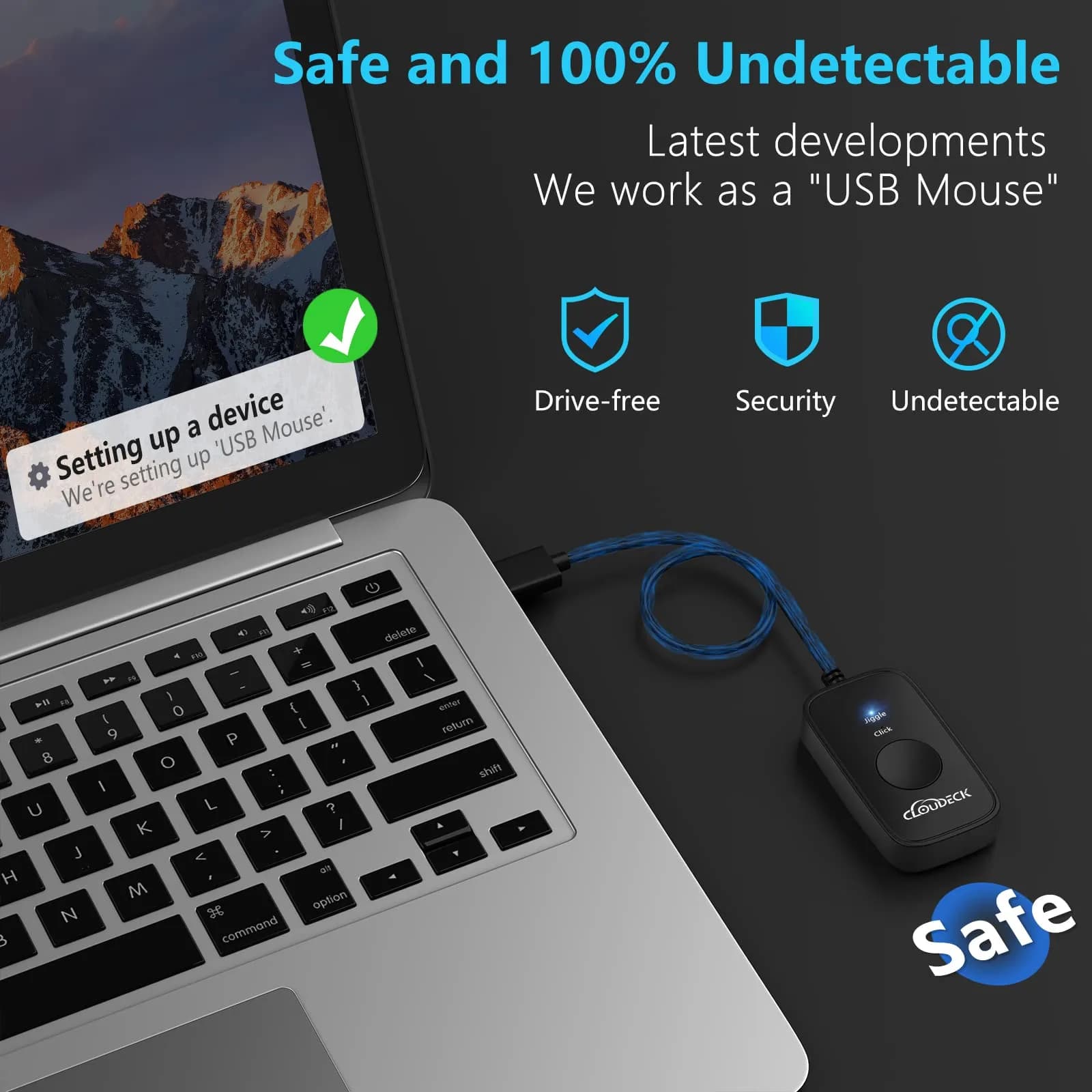 Cloudeck Mouse Jiggler M1-Black | Prevents PC Sleep & Auto Clicks - view 2