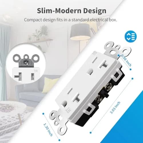 micmi Decorator Receptacle Outlet 20A | Tamper-Resistant UL Listed White thumbnail 4