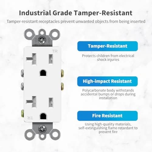 micmi Decorator Receptacle Outlet 20A | Tamper-Resistant UL Listed White thumbnail 3