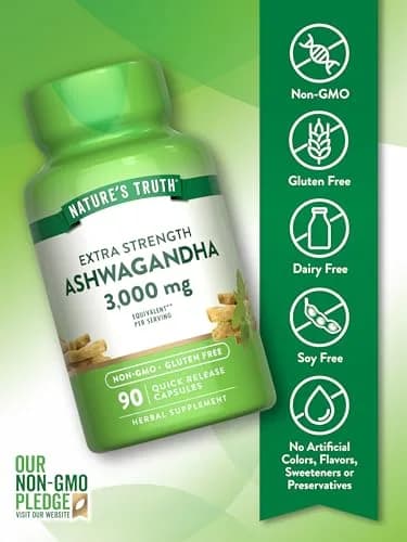 Nature's Truth Ashwagandha Capsules 90 Count | Extra Strength with Black Pepper for Adults thumbnail 3