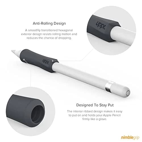 UPPERCASE NimbleGrip Silicone Ergonomic Grip Holder for Apple Pencil (Gray, 1 Pack) | Comfortable, Supportive, Compatible with All Apple Pencil Models thumbnail 3