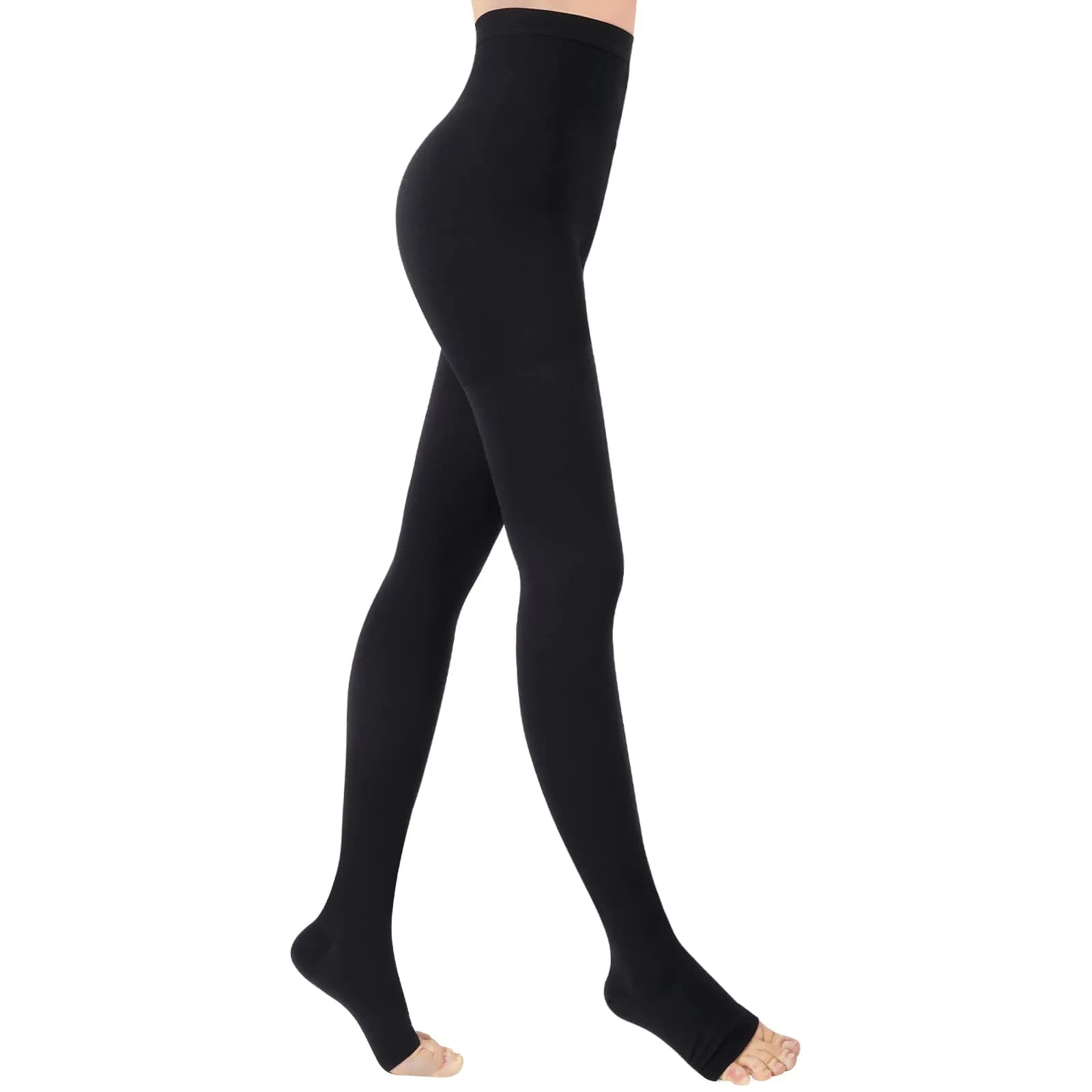 Athbavib Medical Open Toe Compression Pantyhose 20-30mmHg | Circulation & Varicose Relief for Women & Men — Black-a / XX-Large