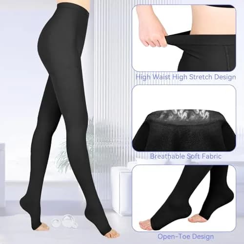 Athbavib Medical Open Toe Compression Pantyhose 20-30mmHg | Circulation & Varicose Relief for Women & Men thumbnail 5