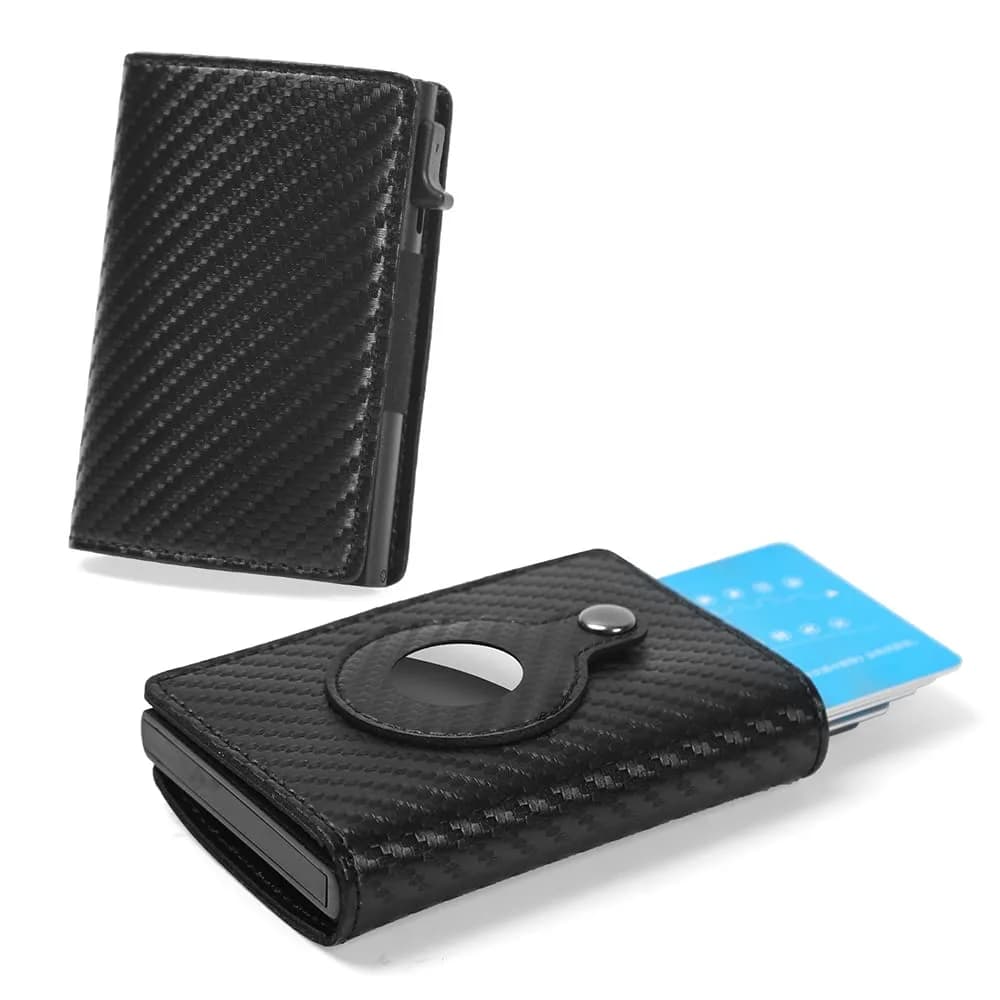 Fermido Wallet with Air Tag Holder RFID Credit Card Money Holder Slim Leather Accessory for Men (Black Carbon Fiber) — Carbon Fiber