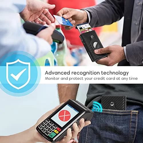 Fermido Wallet with Air Tag Holder RFID Credit Card Money Holder Slim Leather Accessory for Men (Black Carbon Fiber) thumbnail 4