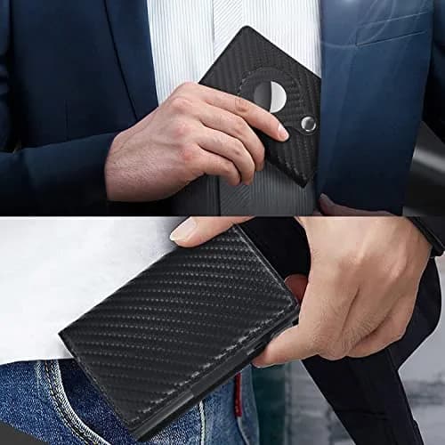 Fermido Wallet with Air Tag Holder RFID Credit Card Money Holder Slim Leather Accessory for Men (Black Carbon Fiber) thumbnail 5