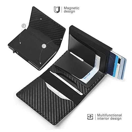 Fermido Wallet with Air Tag Holder RFID Credit Card Money Holder Slim Leather Accessory for Men (Black Carbon Fiber) thumbnail 3