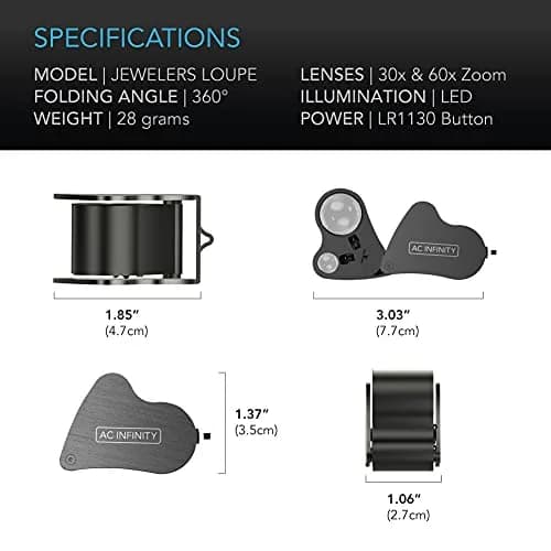 AC Infinity Illuminated Jewelers Loupe, Pocket Magnifying Glass 30x 60x | Dual Lens with LED Light thumbnail 5