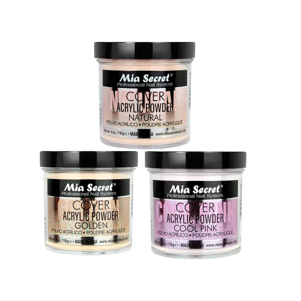 Mia Secret Cover Acrylic Powder 4oz (118ml) | Natural Golden Cool Pink French Style — Golden,Pink
