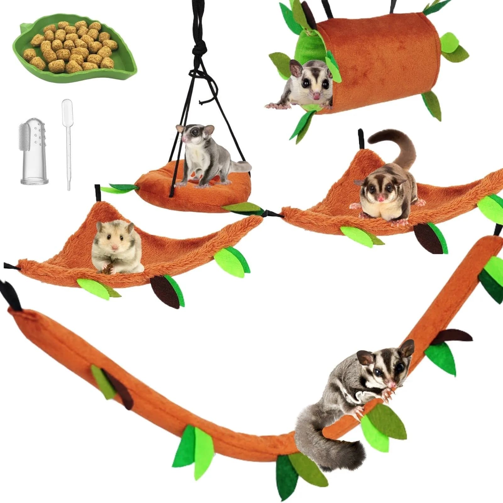 Fabmode 5Pcs Small Animal Hammock Set with Accessories | 26.9 cm (10.7 in) Hanging Cage Hideout - main product image
