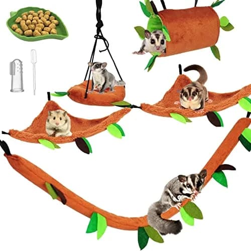Fabmode 5Pcs Small Animal Hammock Set with Accessories | 26.9 cm (10.7 in) Hanging Cage Hideout thumbnail 1