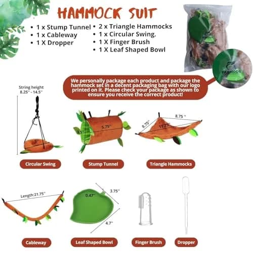 Fabmode 5Pcs Small Animal Hammock Set with Accessories | 26.9 cm (10.7 in) Hanging Cage Hideout thumbnail 2