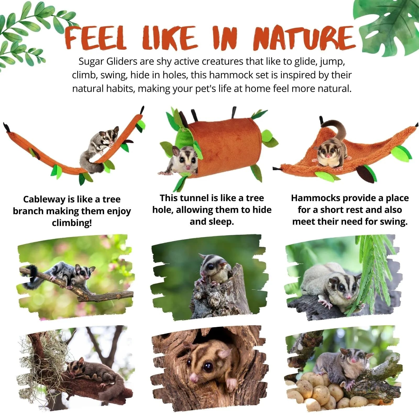 Fabmode 5Pcs Small Animal Hammock Set with Accessories | 26.9 cm (10.7 in) Hanging Cage Hideout - view 3