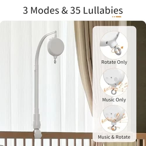 FEISIKE Crib Mobile Motor with 3 Modes & 35 Lullabies | Battery Operated, Auto-Off Timer thumbnail 2