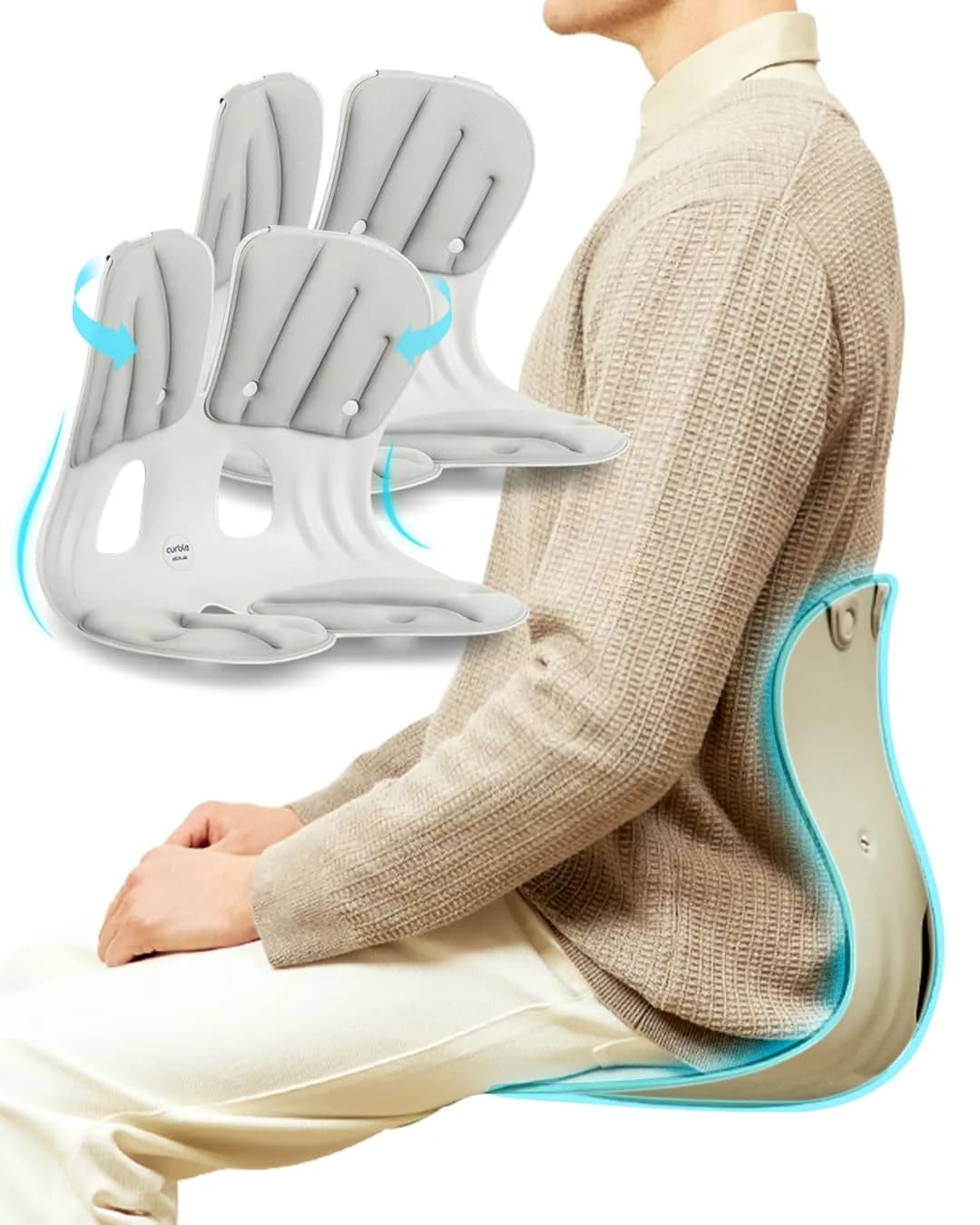 curble Grand 2 Pack– Extra Wide Ergonomic Seat Support | Passive Posture Trainer for Office, Home & Car (Grey) — Grey