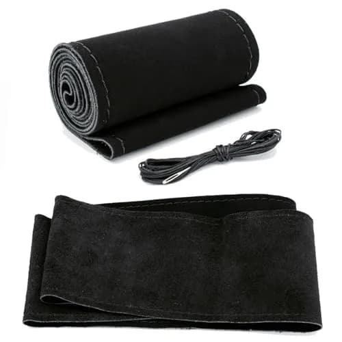 AUTOXBERT Suede Leather Steering Wheel Cover 38cm (15 inch) | DIY Hand-Sewn Grip for Enhanced Control thumbnail 1
