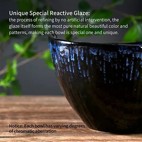 JH JIEMEI HOME Ramen Bowl with Chopsticks & Spoons, 7 Inch Ceramic Set of 2 | Reactive Glazed Navy Donburi Bowls thumbnail 8