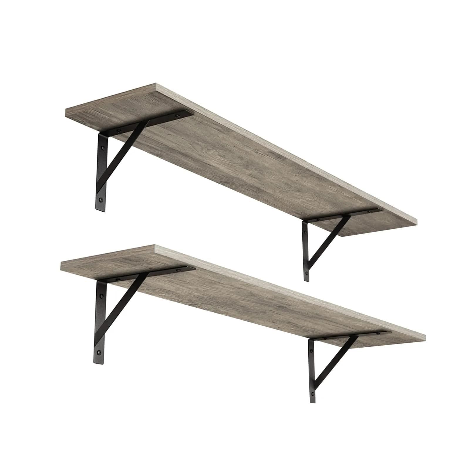 DINZI LVJ Long Wall Shelves, 31.5" Wall Mounted Shelves with Metal Brackets | Industrial Style Wall Storage