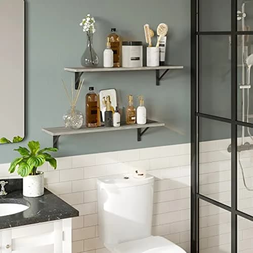 DINZI LVJ Long Wall Shelves, 31.5" Wall Mounted Shelves with Metal Brackets | Industrial Style Wall Storage thumbnail 8