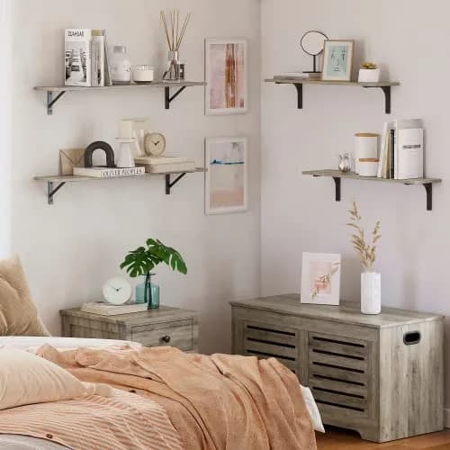 DINZI LVJ Long Wall Shelves, 31.5" Wall Mounted Shelves with Metal Brackets | Industrial Style Wall Storage thumbnail 9