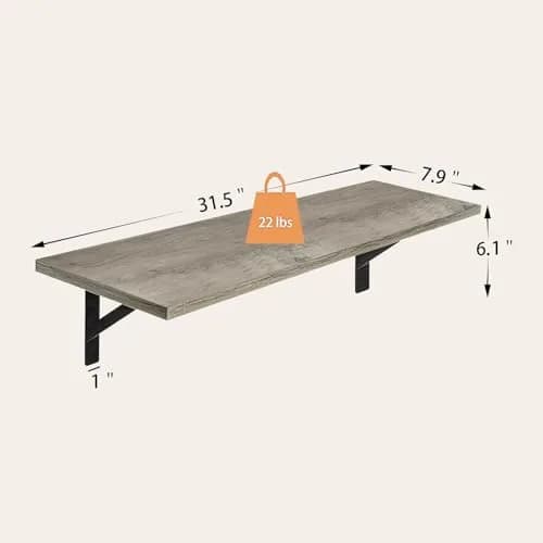 DINZI LVJ Long Wall Shelves, 31.5" Wall Mounted Shelves with Metal Brackets | Industrial Style Wall Storage thumbnail 2