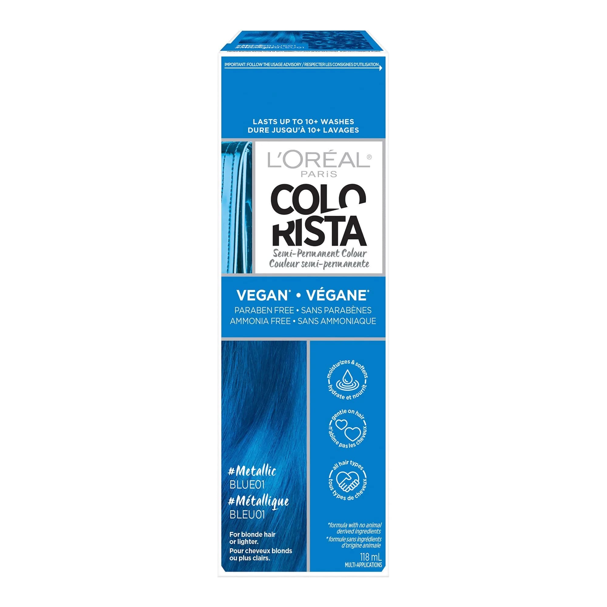 L'Oreal Paris Colorista Semi Permanent Hair Color - Metallic Blue for Bleached or Blonde Hair - main product image