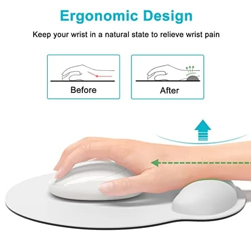 Dapesuom Ergonomic Mouse Pad with Wrist Support | Comfortable Memory Foam Wrist Rest for Pain Relief, Non-Slip Base, White thumbnail 3