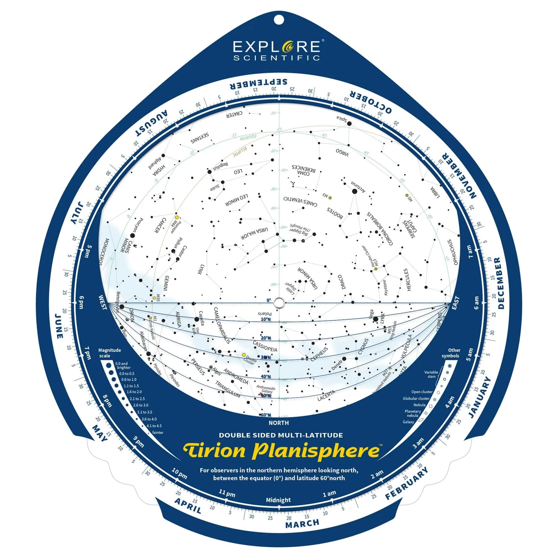 Explore Scientific Double-Sided Multi-Latitude Planisphere Star Map for Astronomy | Northern Hemisphere Sky Guide