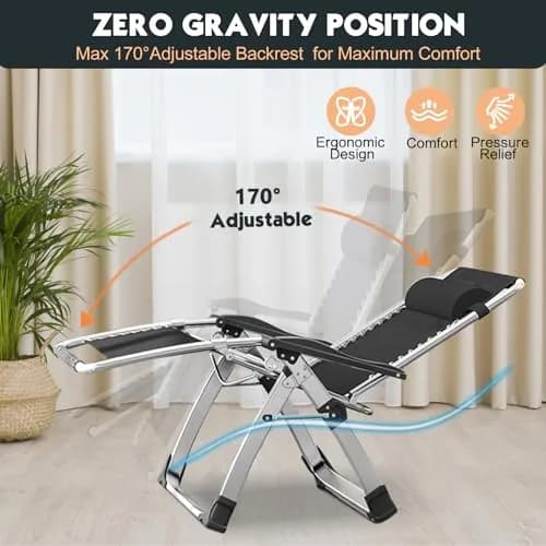 MOPHOTO Zero Gravity Chair, Outdoor Padded Lounge Chair with Side Table, Supports up to 200kg (440lbs) | Ergonomic & Durable thumbnail 5