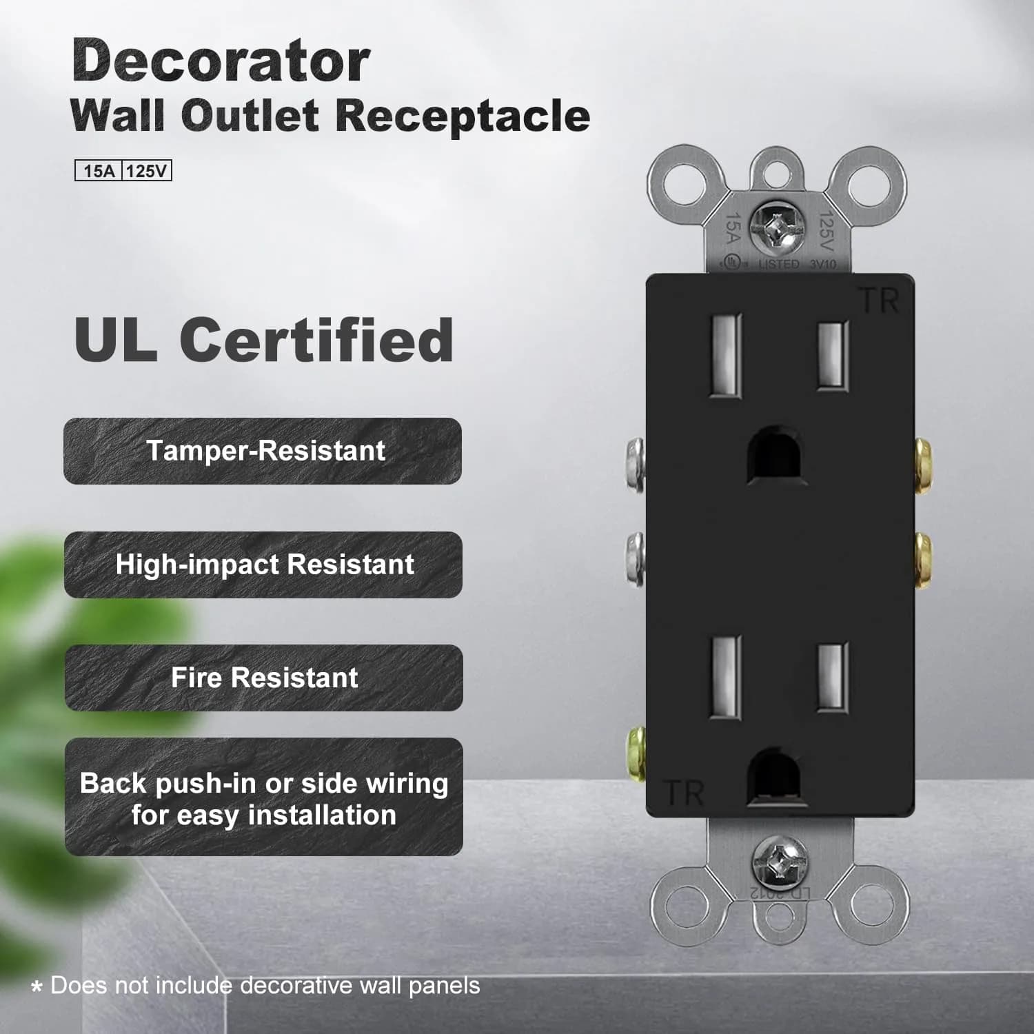 micmi Decorator Receptacle Outlet 15A | Tamper Resistant Grounded UL Listed (10Pack, Black) thumbnail 2