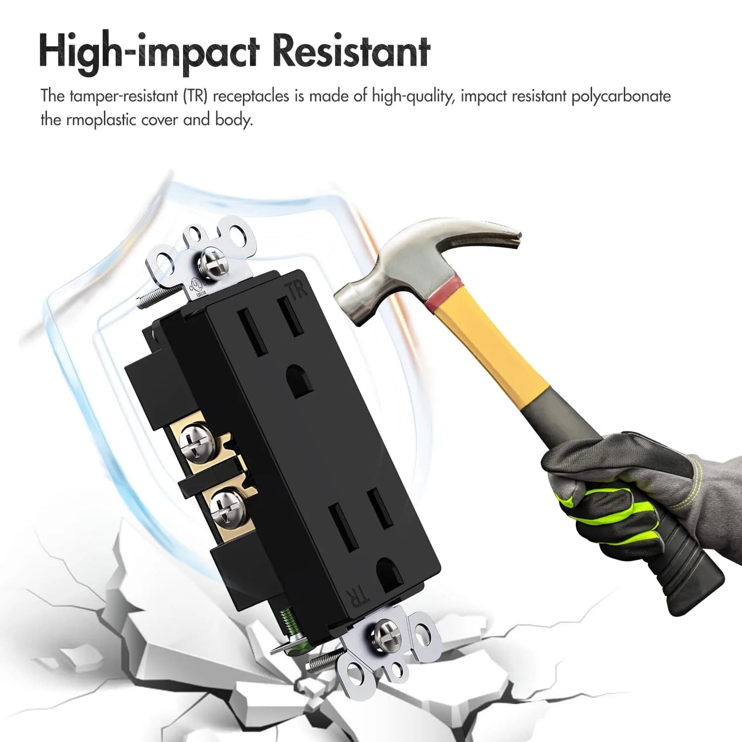 micmi Decorator Receptacle Outlet 15A | Tamper Resistant Grounded UL Listed (10Pack, Black) thumbnail 4
