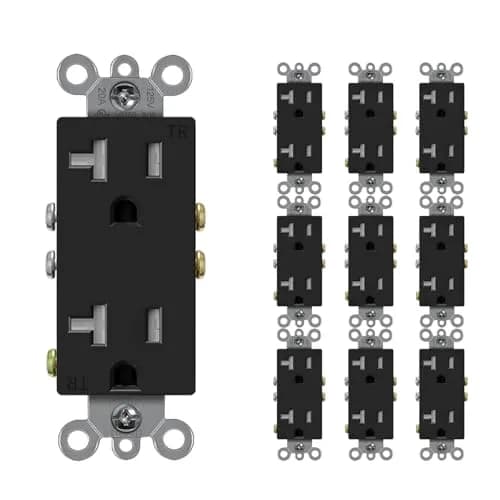 micmi 20A Decorator Receptacle Outlet | Tamper Resistant Grounded UL Listed 125V (10Pack, Black) thumbnail 1